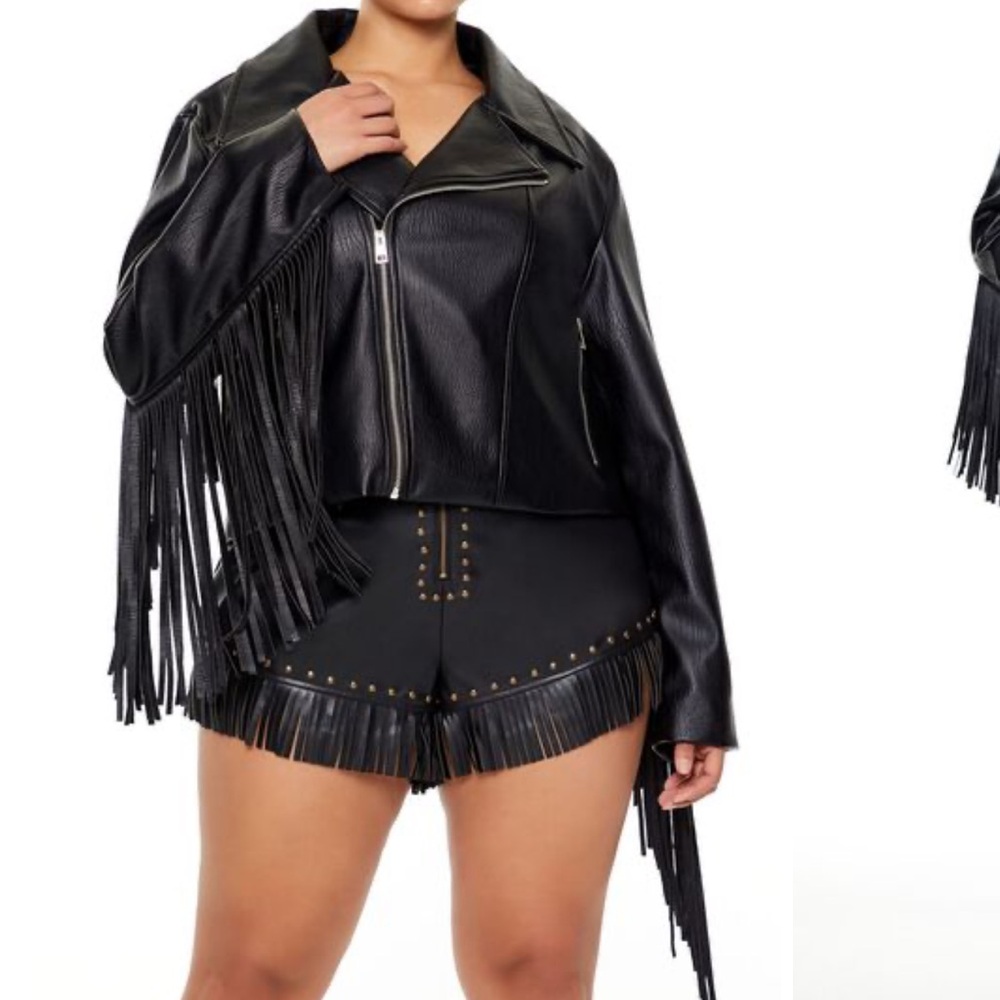 Forever 21 Plus Size Black Fringe Faux Leather Jacket 3X